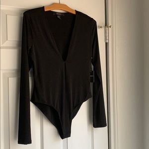 Forever 21 black long-sleeve deep v-neck bodysuit